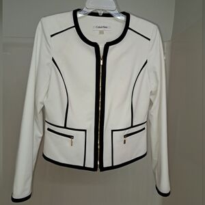Calvin Klein Women's Blazer in White with Black Accents